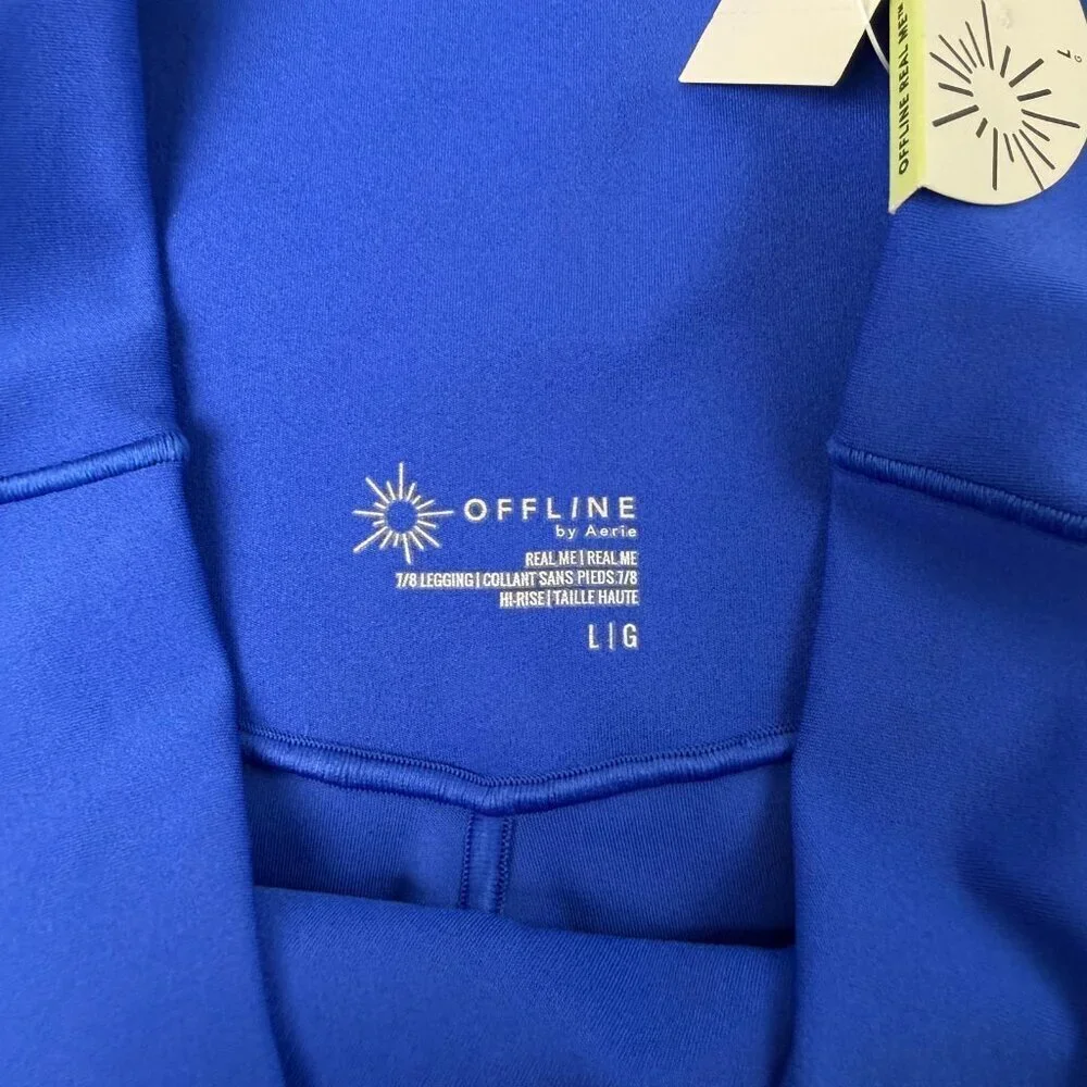 Offline by Aerie Real Me 7/8 High Rise Crossover Leggings Blue Size L NWT